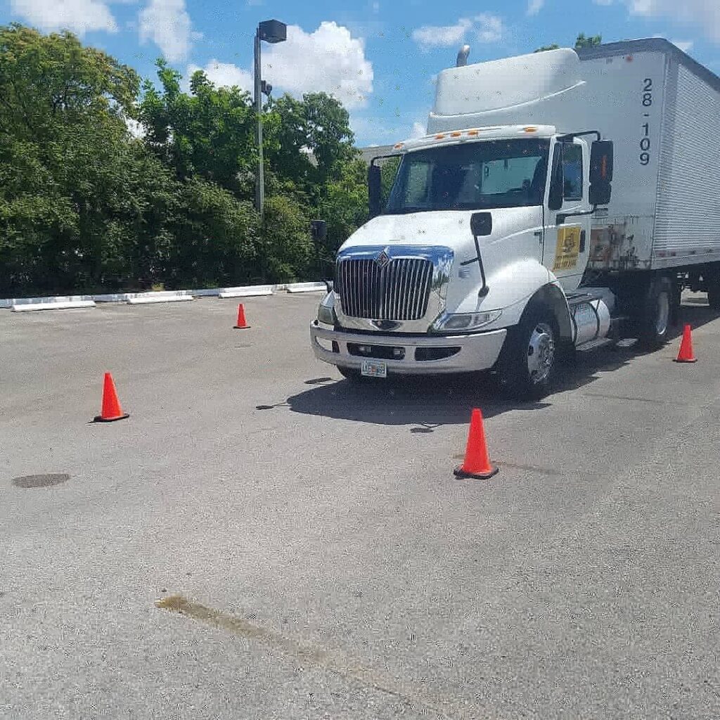 semi truck in cones course